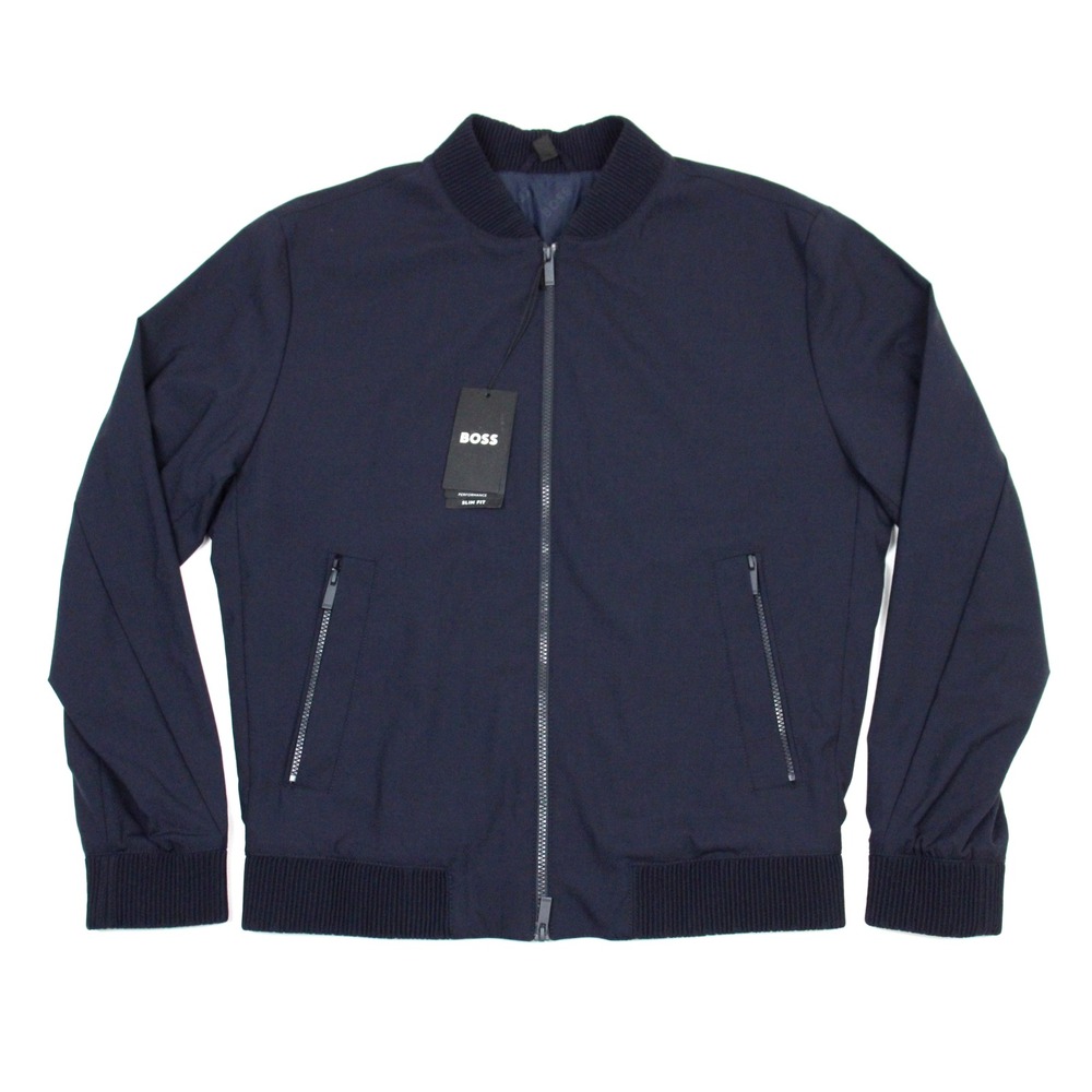 Boss Hanry Performance Bomber Jacket Mens 42 R Large Tech Wool Navy Stretch
